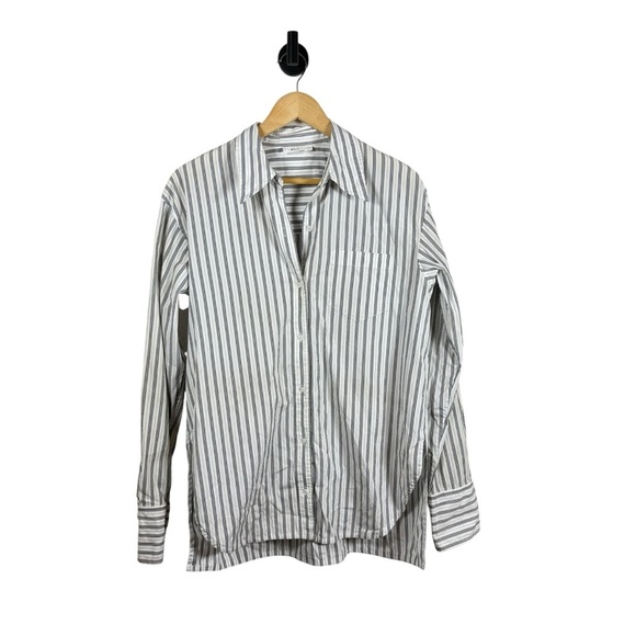A.L.C. Women’s Wharton Striped Poplin Button Down Shirt White/Graphite Size 8 - Picture 6 of 11